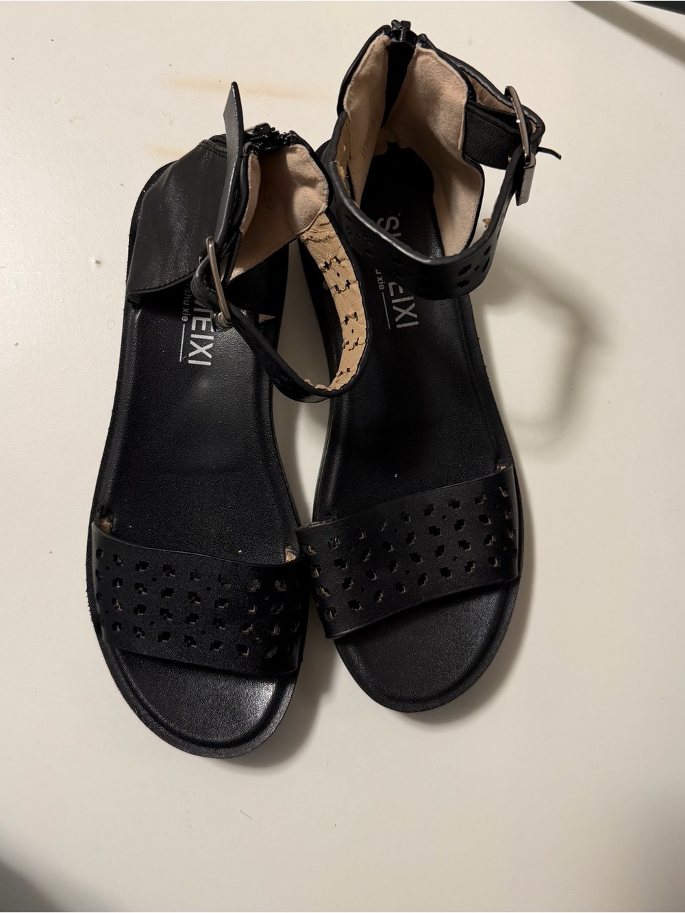 Black Perforated Ankle-Strap Sandals - Women's
